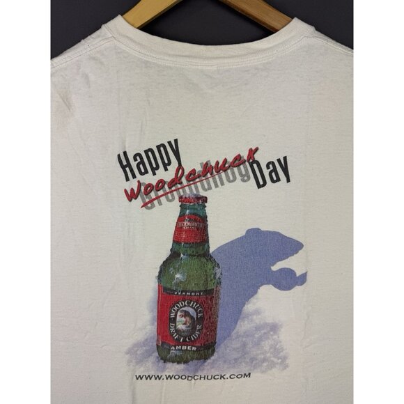 Vintage Y2K Happy Woodchuck Day Draft Cider Amber Alcohol Beer White Promo XL - Picture 3 of 11